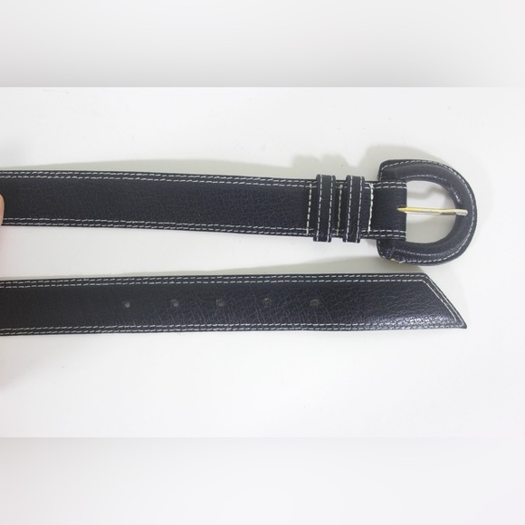 Vintage Textured Blue/Black Leather Belt with White Topstitching Self Covered - Picture 7 of 8